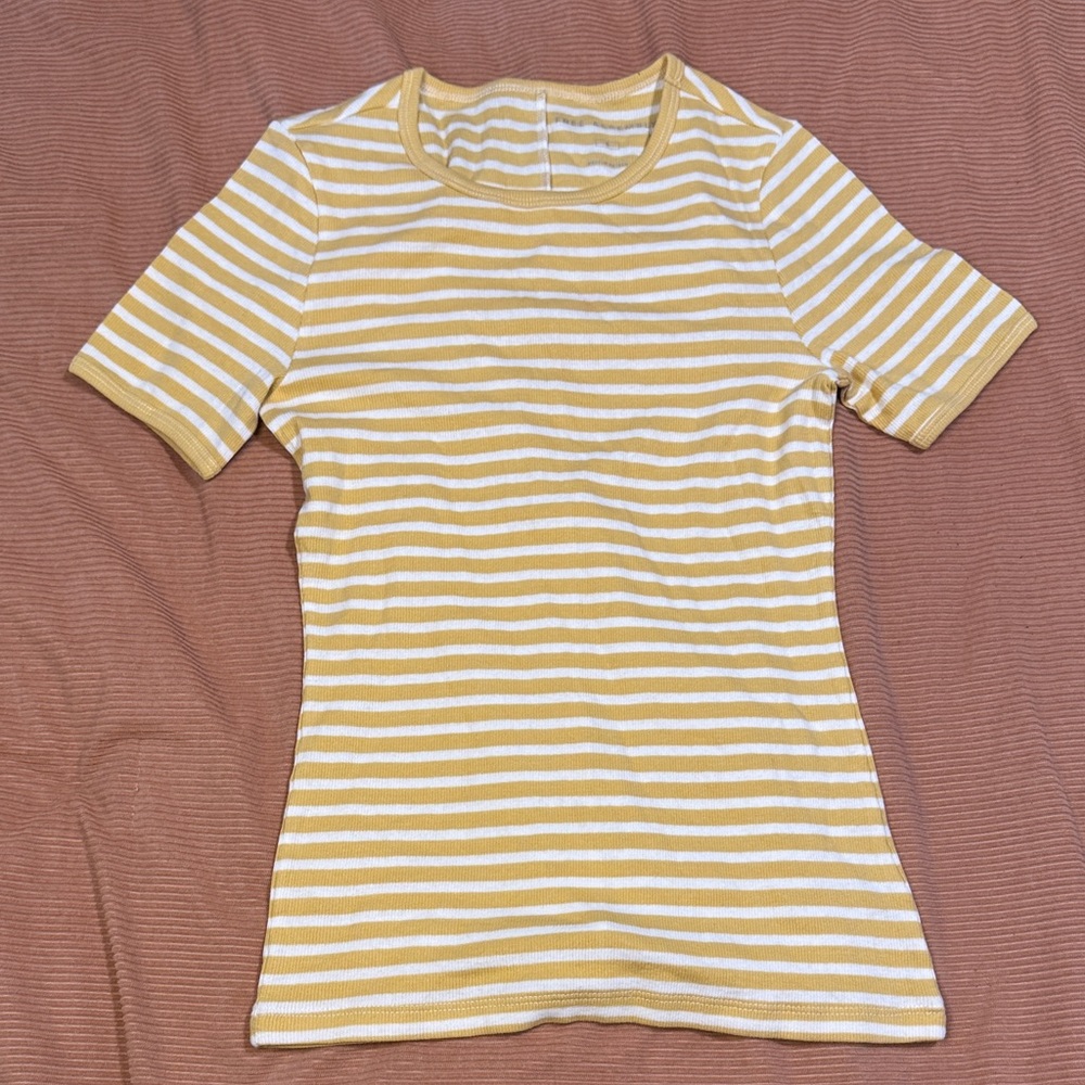 Striped Mustard and White Women's Tee